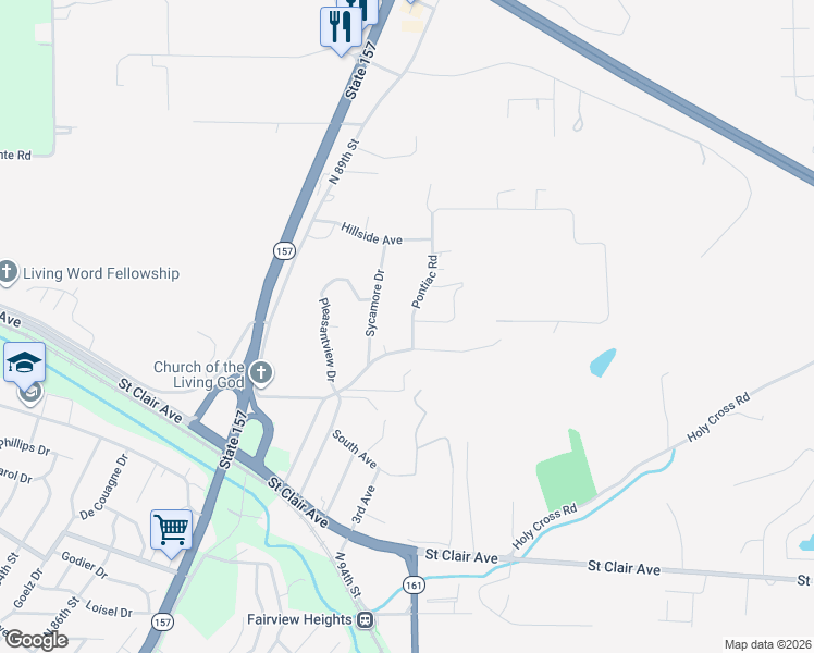 map of restaurants, bars, coffee shops, grocery stores, and more near 1609 Pontiac Road in Fairview Heights