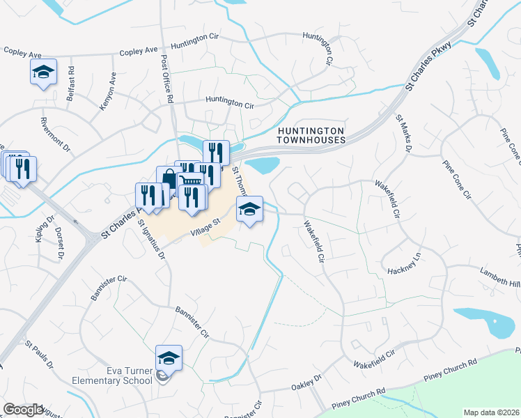 map of restaurants, bars, coffee shops, grocery stores, and more near 2035 Saint Thomas Drive in Saint Charles