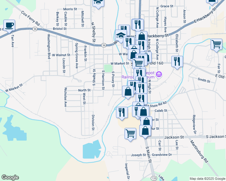 map of restaurants, bars, coffee shops, grocery stores, and more near 400-436 South Posey Street in Salem
