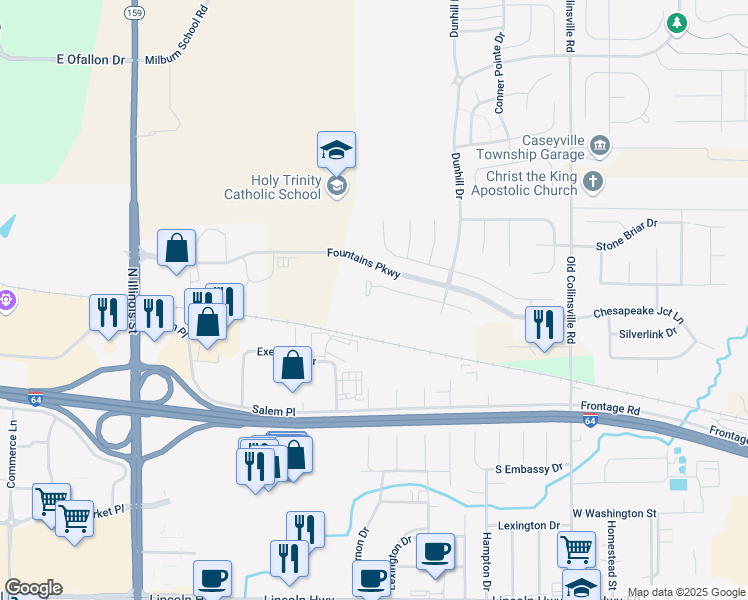 map of restaurants, bars, coffee shops, grocery stores, and more near 620 Ember Crest Drive in Fairview Heights