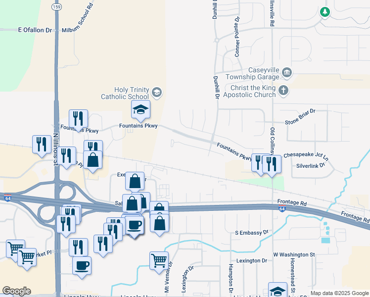 map of restaurants, bars, coffee shops, grocery stores, and more near 620 Ember Crest Drive in Fairview Heights