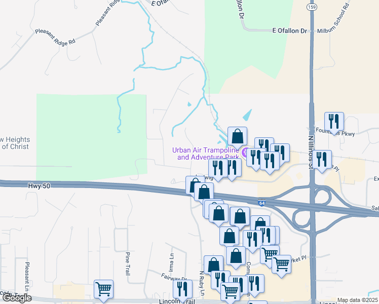 map of restaurants, bars, coffee shops, grocery stores, and more near 311 North Ruby Lane in Fairview Heights