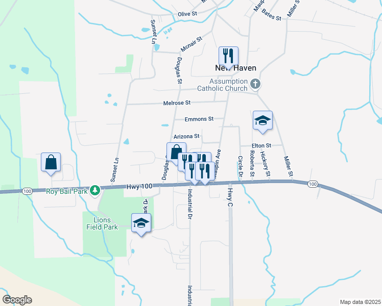 map of restaurants, bars, coffee shops, grocery stores, and more near 102 Ridgeway Drive in New Haven