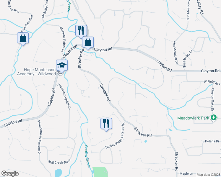 map of restaurants, bars, coffee shops, grocery stores, and more near 201 Turnberry Place Drive in Ballwin