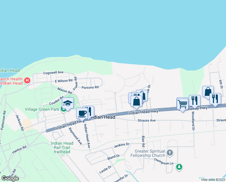 map of restaurants, bars, coffee shops, grocery stores, and more near 10 Fairhill Lane in Indian Head
