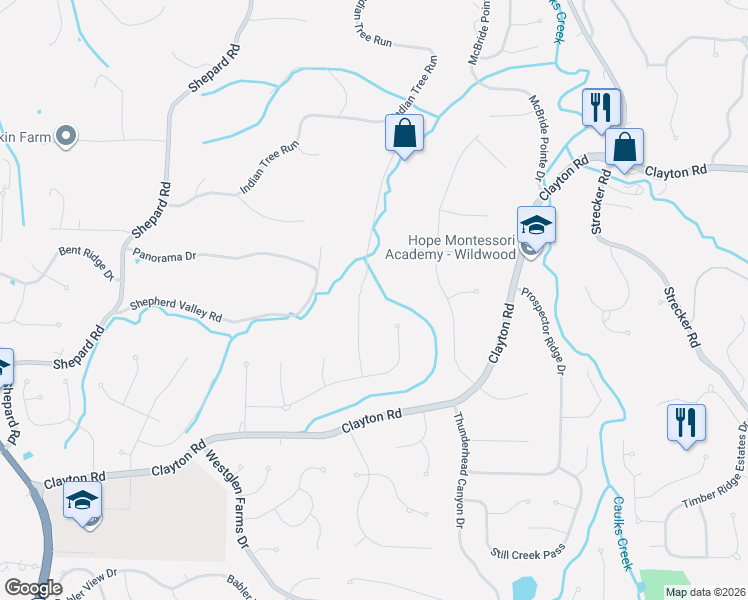 map of restaurants, bars, coffee shops, grocery stores, and more near 530 Eagles Nest Court in Ballwin