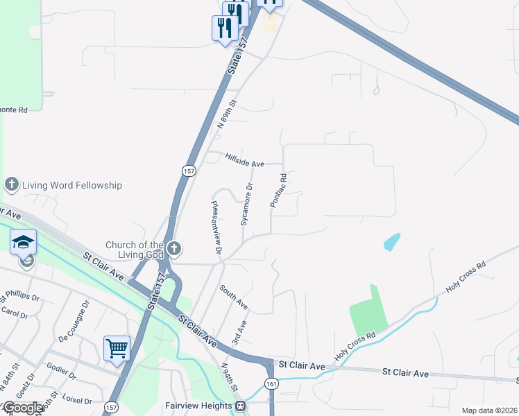 map of restaurants, bars, coffee shops, grocery stores, and more near 1609 Pontiac Road in Fairview Heights