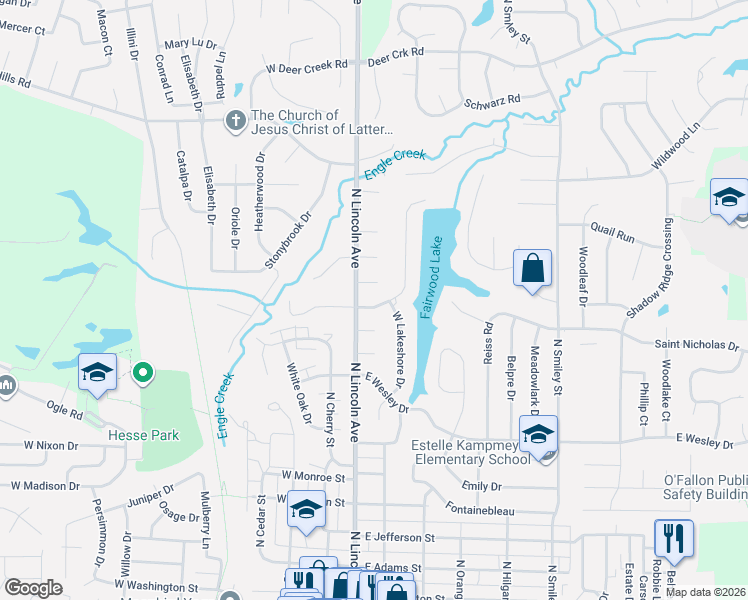 map of restaurants, bars, coffee shops, grocery stores, and more near 104 Jennifer Court in O'Fallon