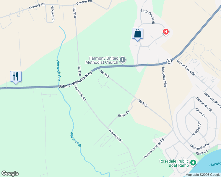 map of restaurants, bars, coffee shops, grocery stores, and more near 27987 Holly Tree Road in Millsboro