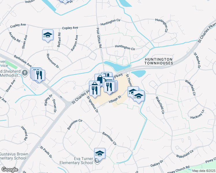 map of restaurants, bars, coffee shops, grocery stores, and more near 619 Post Office Road in Waldorf
