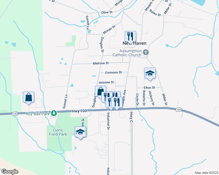 map of restaurants, bars, coffee shops, grocery stores, and more near 107 Ridgeway Drive in New Haven