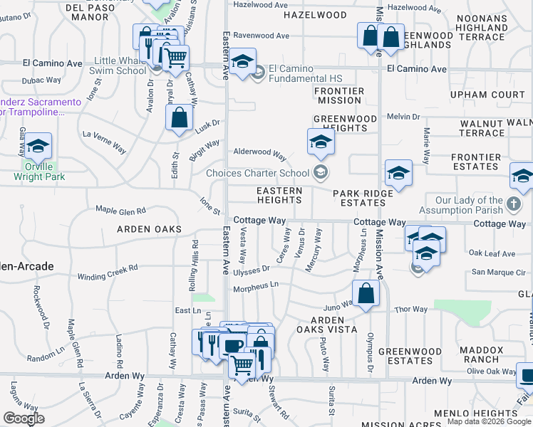 map of restaurants, bars, coffee shops, grocery stores, and more near 4329 Figwood Way in Sacramento