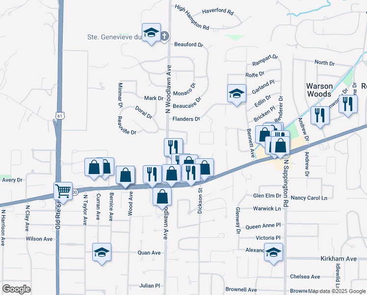 map of restaurants, bars, coffee shops, grocery stores, and more near 511 Gray Barn Lane in St. Louis