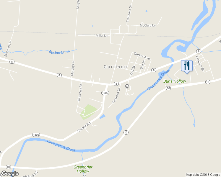 map of restaurants, bars, coffee shops, grocery stores, and more near Kentucky 8 in Garrison