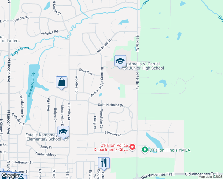 map of restaurants, bars, coffee shops, grocery stores, and more near 804 Saint Nicholas Drive in O'Fallon
