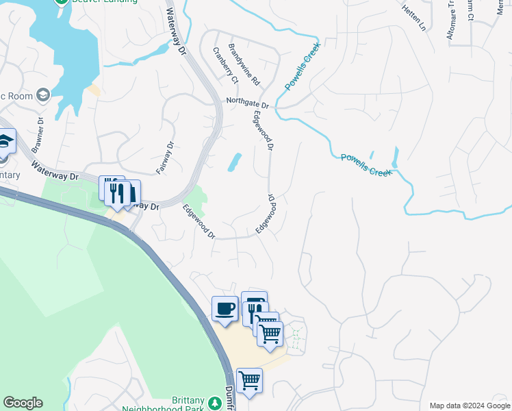 map of restaurants, bars, coffee shops, grocery stores, and more near 4086 Camelot Court in Dumfries