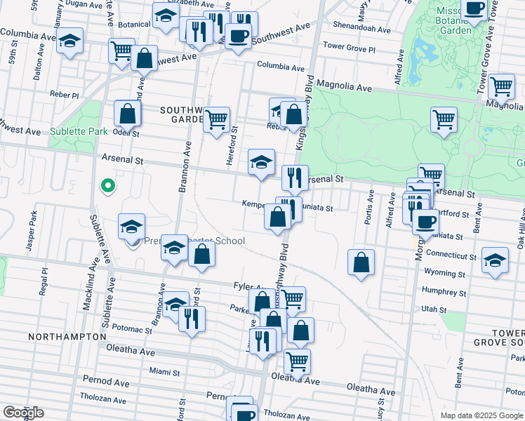 map of restaurants, bars, coffee shops, grocery stores, and more near 4952 Kemper Avenue in St. Louis