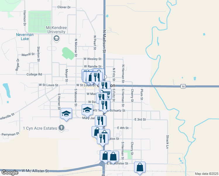 map of restaurants, bars, coffee shops, grocery stores, and more near 114 Federal Aid Secondary 1780 in Lebanon