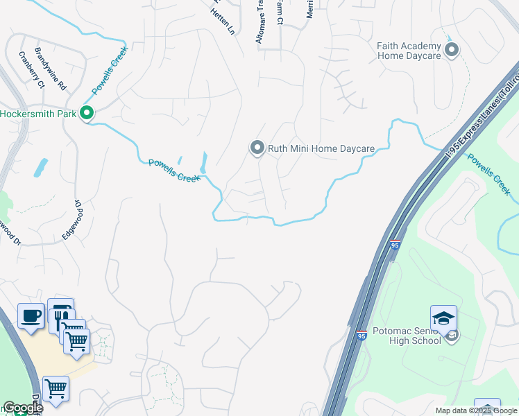 map of restaurants, bars, coffee shops, grocery stores, and more near 15916 Aerial View Road in Woodbridge