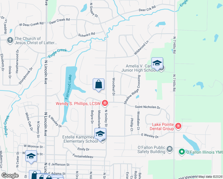map of restaurants, bars, coffee shops, grocery stores, and more near 1022 Woodleaf Drive in O'Fallon