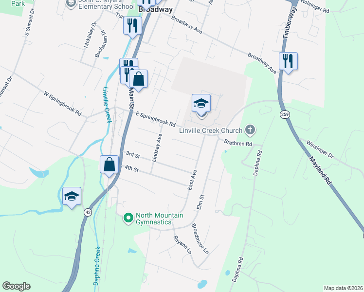 map of restaurants, bars, coffee shops, grocery stores, and more near 242 1st Street in Broadway