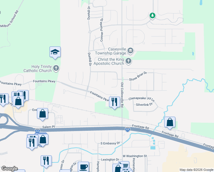 map of restaurants, bars, coffee shops, grocery stores, and more near 800 Staffordshire Lane in Fairview Heights