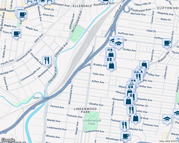 map of restaurants, bars, coffee shops, grocery stores, and more near 3277 Jamieson Avenue in St. Louis