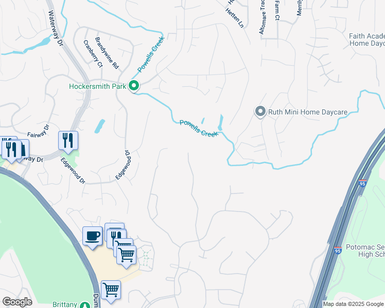 map of restaurants, bars, coffee shops, grocery stores, and more near 16011 Dancing Leaf Pl in Dumfries