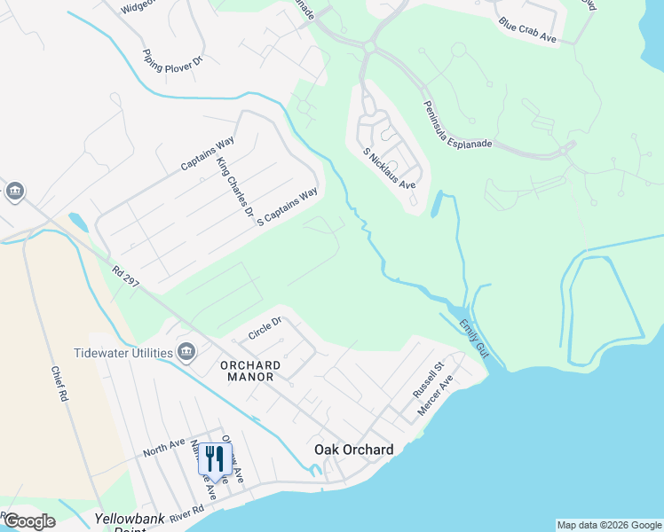 map of restaurants, bars, coffee shops, grocery stores, and more near 22389 Reeve Road in Millsboro