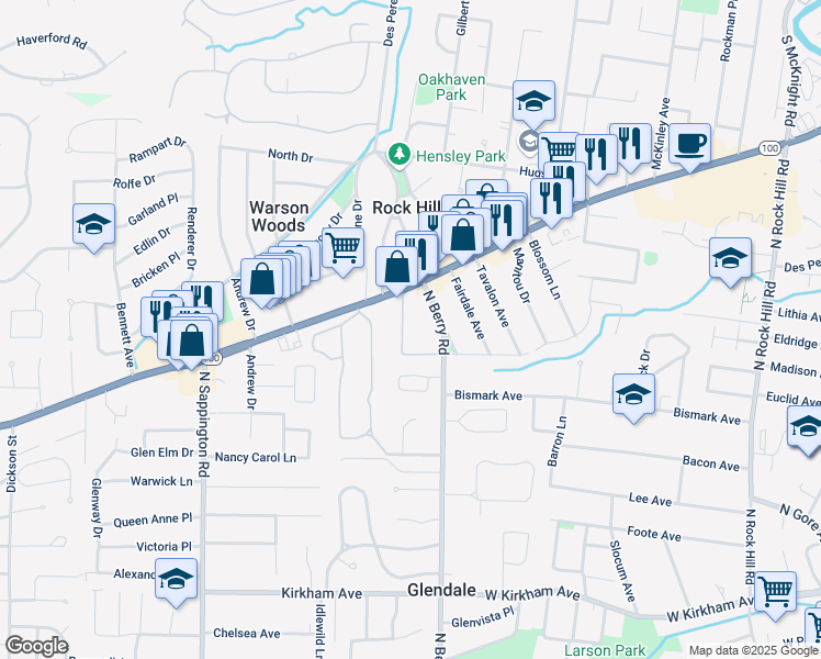 map of restaurants, bars, coffee shops, grocery stores, and more near 1342 Monier Place in St. Louis