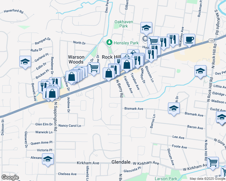 map of restaurants, bars, coffee shops, grocery stores, and more near 1342 Monier Place in St. Louis