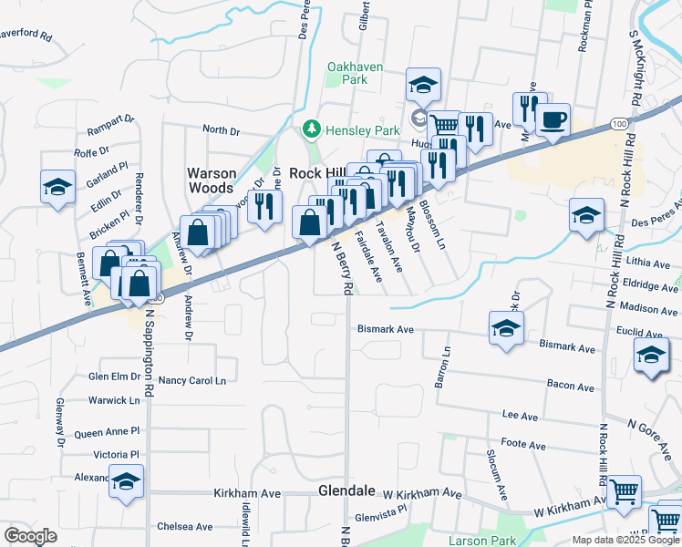 map of restaurants, bars, coffee shops, grocery stores, and more near 1342 Monier Place in St. Louis