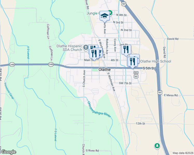map of restaurants, bars, coffee shops, grocery stores, and more near 306 6th St in Olathe