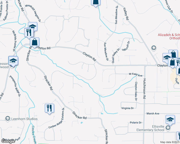 map of restaurants, bars, coffee shops, grocery stores, and more near 306 Berry Bush Court in Ballwin