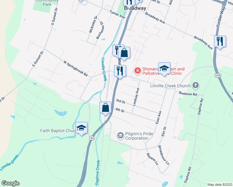 map of restaurants, bars, coffee shops, grocery stores, and more near 449 South Main Street in Broadway