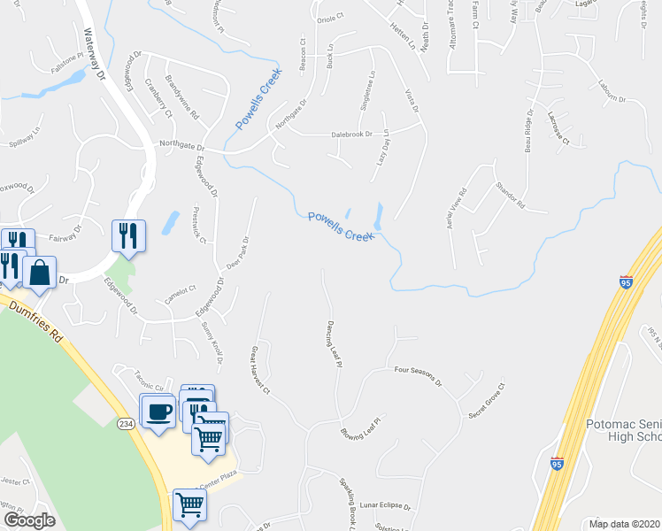 map of restaurants, bars, coffee shops, grocery stores, and more near 16007 Dancing Leaf Place in Montclair