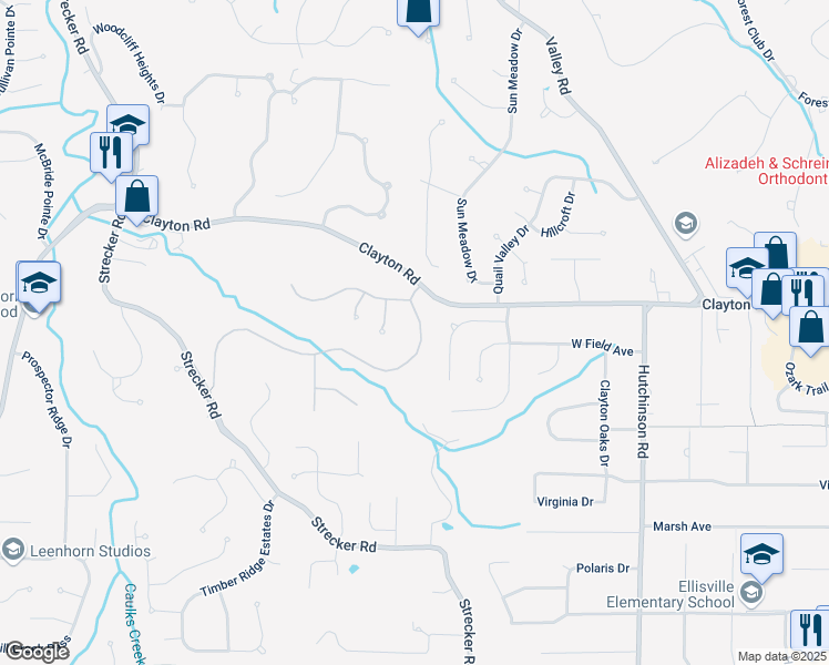 map of restaurants, bars, coffee shops, grocery stores, and more near 306 Berry Bush Court in Ballwin