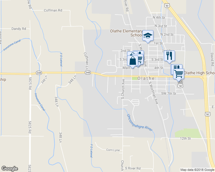 map of restaurants, bars, coffee shops, grocery stores, and more near 150 West 5th Street in Olathe