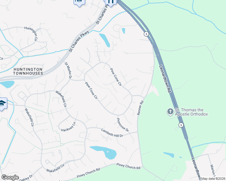 map of restaurants, bars, coffee shops, grocery stores, and more near 3502 Sugar Maple Court in Waldorf
