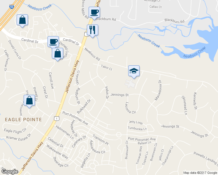 map of restaurants, bars, coffee shops, grocery stores, and more near 16021 Indus Dr in Woodbridge