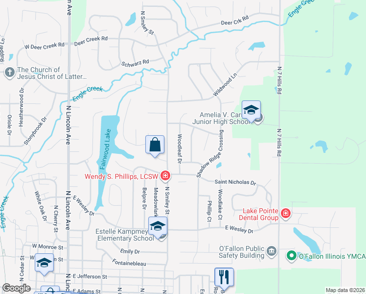 map of restaurants, bars, coffee shops, grocery stores, and more near 1022 Woodleaf Drive in O'Fallon