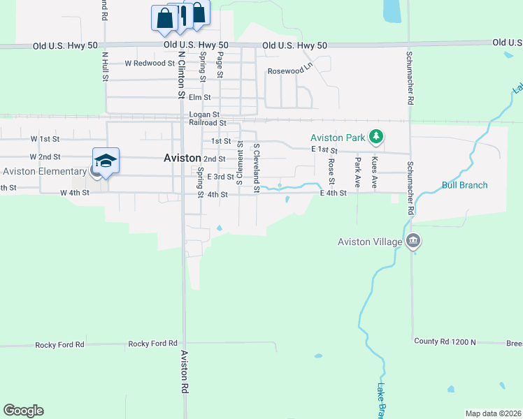 map of restaurants, bars, coffee shops, grocery stores, and more near 499 South Cleveland Street in Aviston