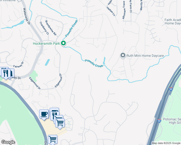 map of restaurants, bars, coffee shops, grocery stores, and more near 16003 Dancing Leaf Pl in Dumfries