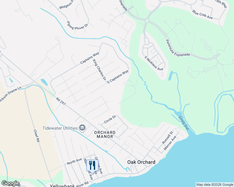 map of restaurants, bars, coffee shops, grocery stores, and more near 22176 Shorebird Way in Millsboro
