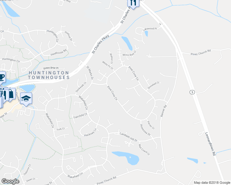 map of restaurants, bars, coffee shops, grocery stores, and more near 3668 Pine Cone Circle in Waldorf