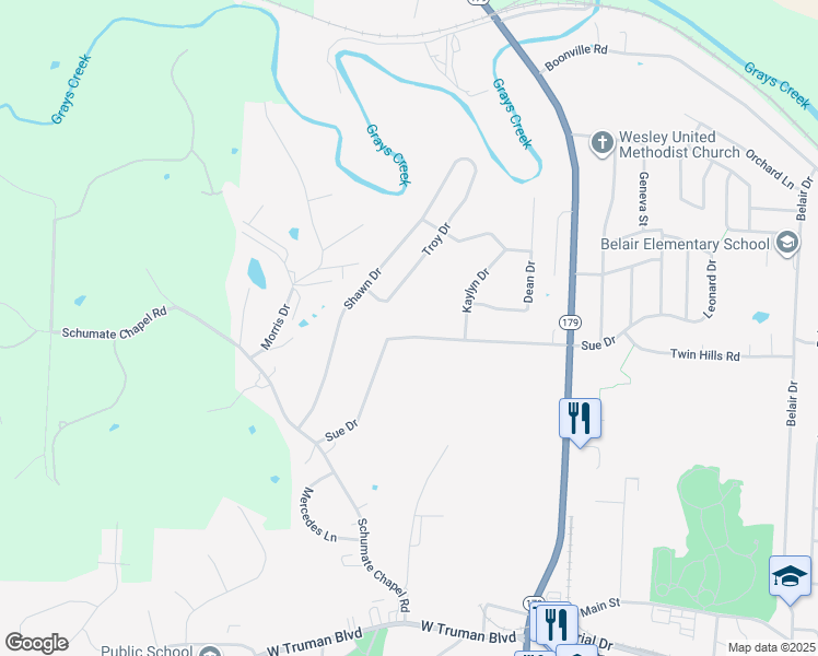 map of restaurants, bars, coffee shops, grocery stores, and more near 501-2998 Sue Drive in Jefferson City