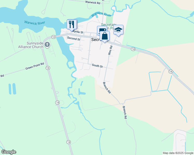 map of restaurants, bars, coffee shops, grocery stores, and more near 110 Goodwill Avenue in Secretary