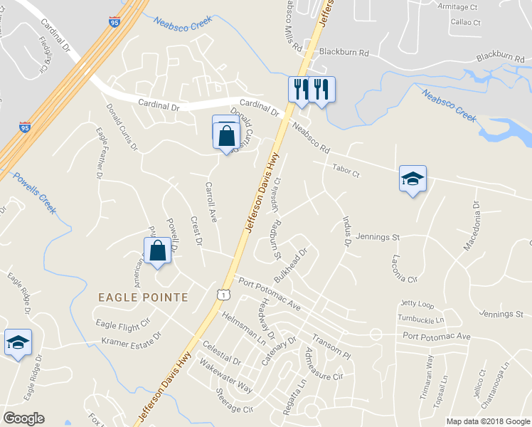 map of restaurants, bars, coffee shops, grocery stores, and more near 3120 Chester Circle in Woodbridge