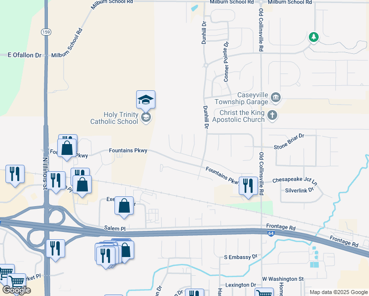 map of restaurants, bars, coffee shops, grocery stores, and more near 6804 Laurel Springs Court in Fairview Heights