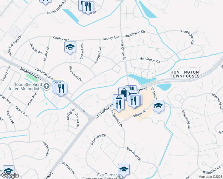 map of restaurants, bars, coffee shops, grocery stores, and more near 3035 October Place in Saint Charles